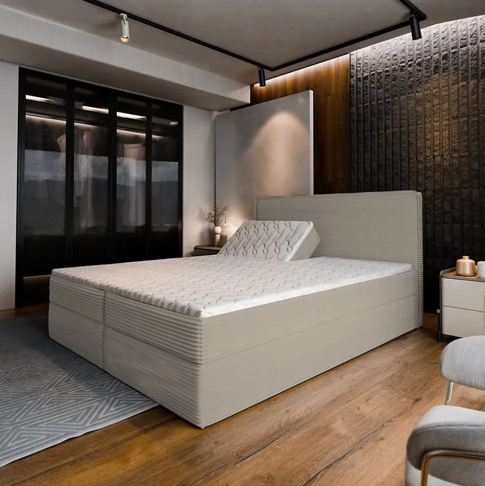 Lit Boxspring ASTOR 180X200 CM LINCOLN 83, Beige, Lit avec matelas et rangement