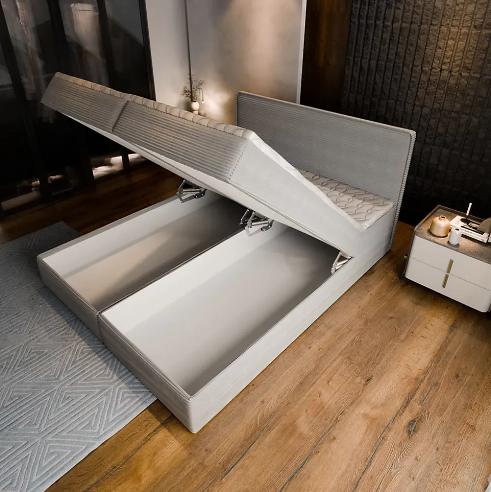 Lit Boxspring ASTOR 180X200 CM LINCOLN 83, Beige, Lit avec matelas et rangement