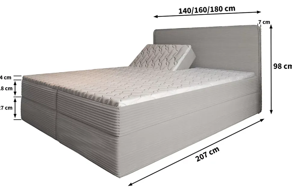 Lit Boxspring ASTOR 180X200 CM LINCOLN 83, Beige, Lit avec matelas et rangement