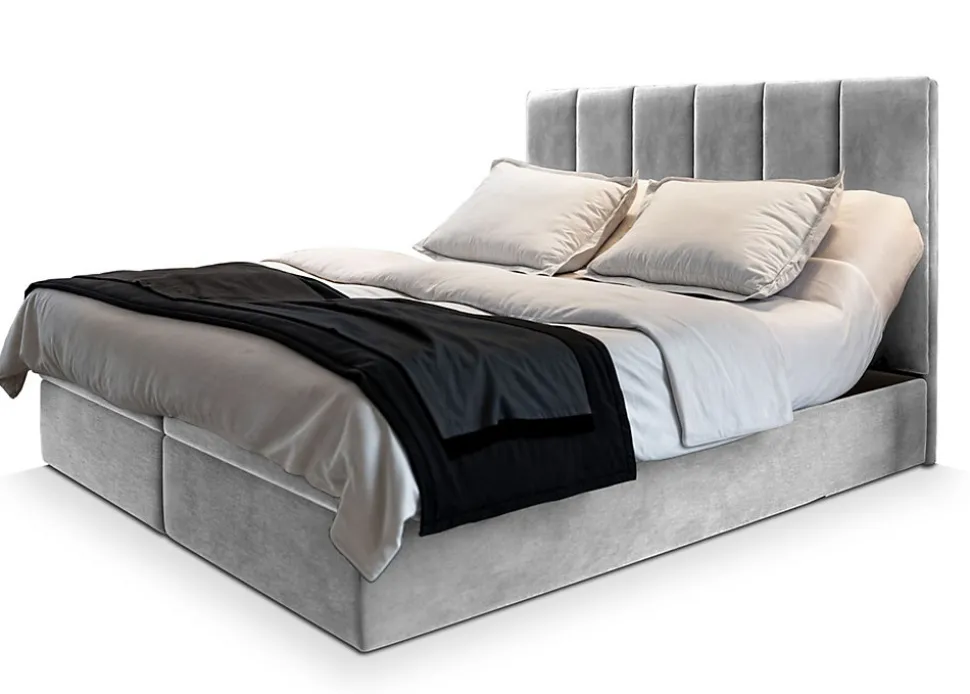 Lit Boxspring BARINO 140X200 CM PAROS 05, Gris clair, Lit avec matelas et rangement
