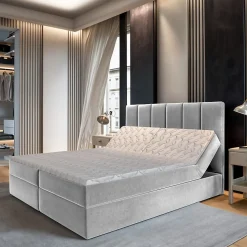 Lit Boxspring BARINO 140X200 CM PAROS 05, Gris clair, Lit avec matelas et rangement