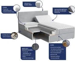 Lit Boxspring BARINO 160X200 CM PAROS 02, Beige, Lit avec matelas et rangement