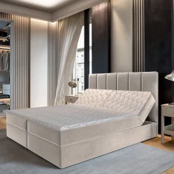 Lit Boxspring BARINO 160X200 CM PAROS 02, Beige, Lit avec matelas et rangement