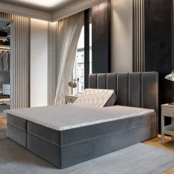 Lit Boxspring BARINO 160X200 CM PAROS 02, Beige, Lit avec matelas et rangement