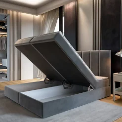 Lit Boxspring BARINO 160X200 CM PAROS 02, Beige, Lit avec matelas et rangement