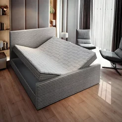 Lit Boxspring BRENTO 180X200 CM TILIA 86, Gris clair, Lit avec matelas et rangement