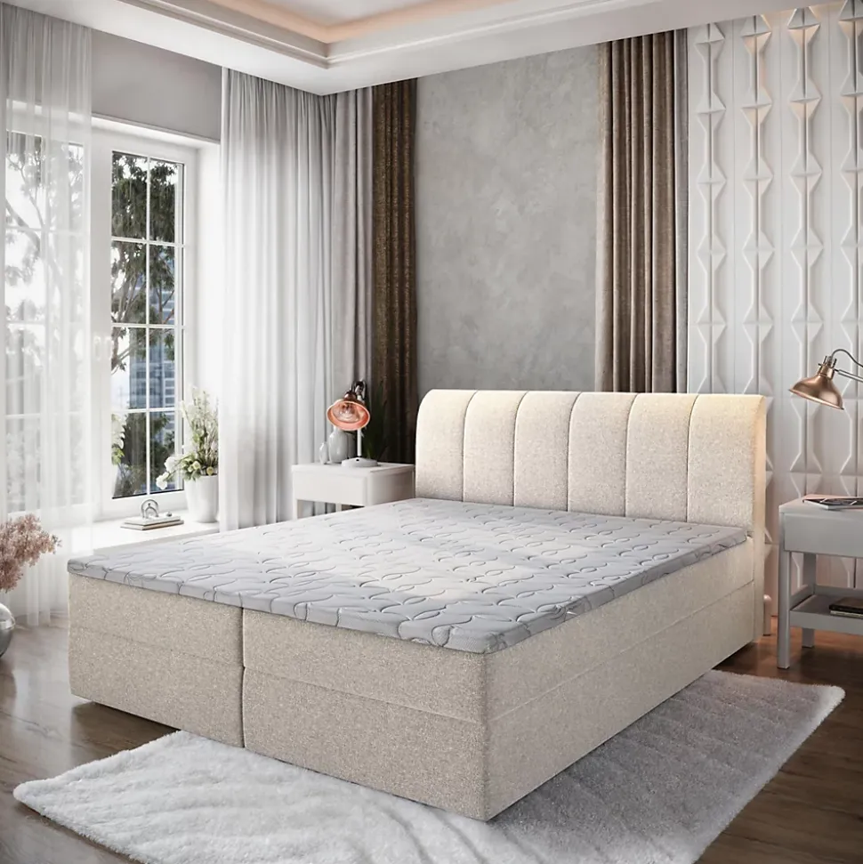 Lit Boxspring CEVANO 160X200 CM COSMIC 10, Beige, Lit avec matelas et rangement