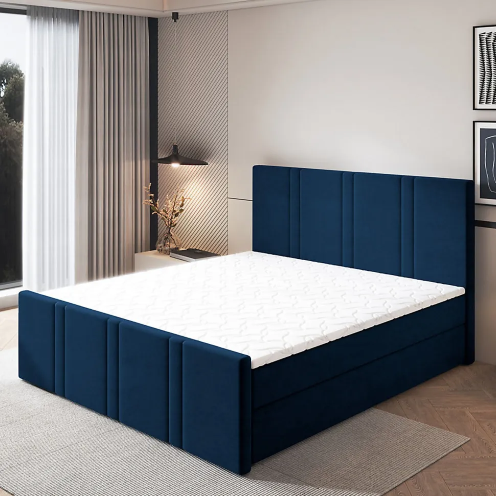 Lit Boxspring COMOZA 160X200 CM KRONOS 09, Bleu, Lit avec matelas et rangement