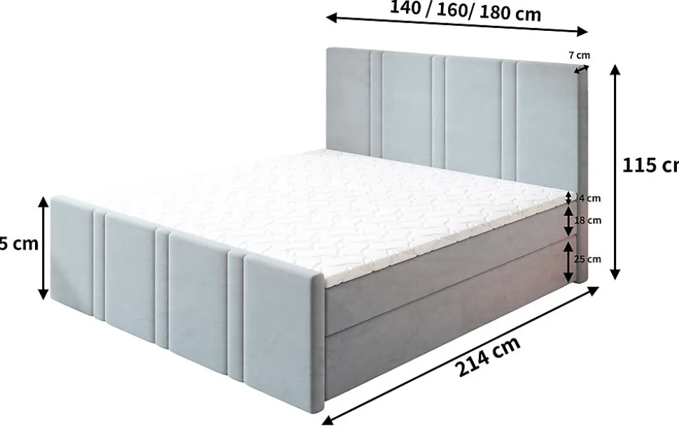 Lit Boxspring COMOZA 160X200 CM KRONOS 09, Bleu, Lit avec matelas et rangement