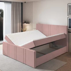 Lit Boxspring COMOZA 160X200 CM KRONOS 27, Rose, Lit avec matelas et rangement