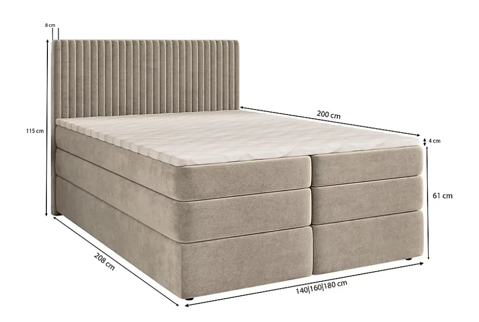 Lit Boxspring FELBIO 160X200 CM KRONOS 06, Marron, Lit avec matelas et rangement