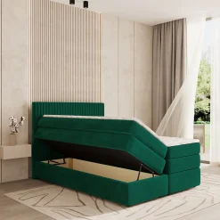 Lit Boxspring FELBIO 160X200 CM KRONOS 19, Vert foncé, Lit avec matelas et rangement