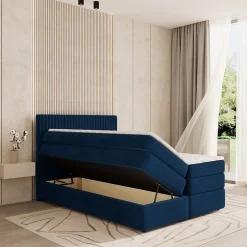 Lit Boxspring FELBIO 160X200 CM KRONOS 09, Bleu, Lit avec matelas et rangement