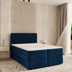 Lit Boxspring FELBIO 180X200 CM KRONOS 09, Bleu, Lit avec matelas et rangement