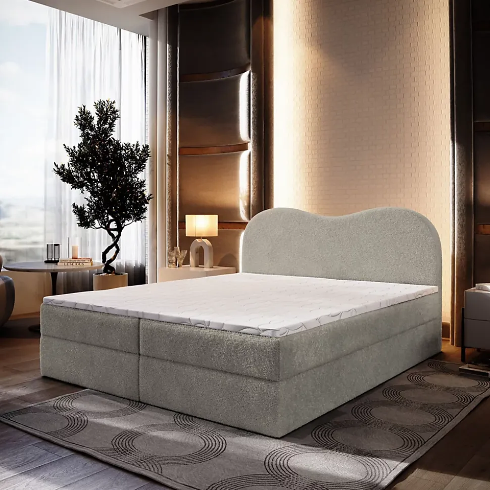 Lit Boxspring FLUVIA 180X200 CM NOW OR NEVER 83, Gris clair, Lit avec matelas et rangement