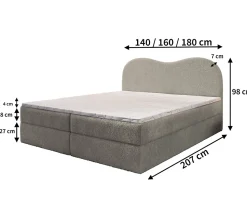 Lit Boxspring FLUVIA 180X200 CM NOW OR NEVER 83, Gris clair, Lit avec matelas et rangement