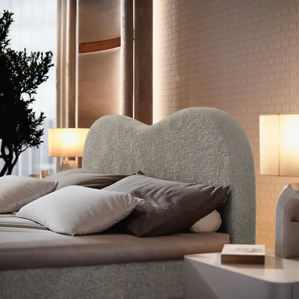 Lit Boxspring FLUVIA 180X200 CM NOW OR NEVER 83, Gris clair, Lit avec matelas et rangement