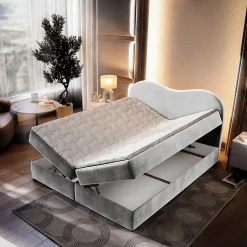 Lit Boxspring FLUVIA 140X200 CM MONOLITH 84, Gris clair, Lit avec matelas et rangement