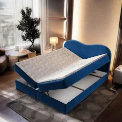 Lit Boxspring FLUVIA 140X200 CM MONOLITH 77, Bleu, Lit avec matelas et rangement