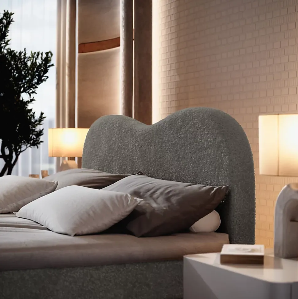 Lit Boxspring FLUVIA 160X200 CM NOW OR NEVER 92, Gris, Lit avec matelas et rangement