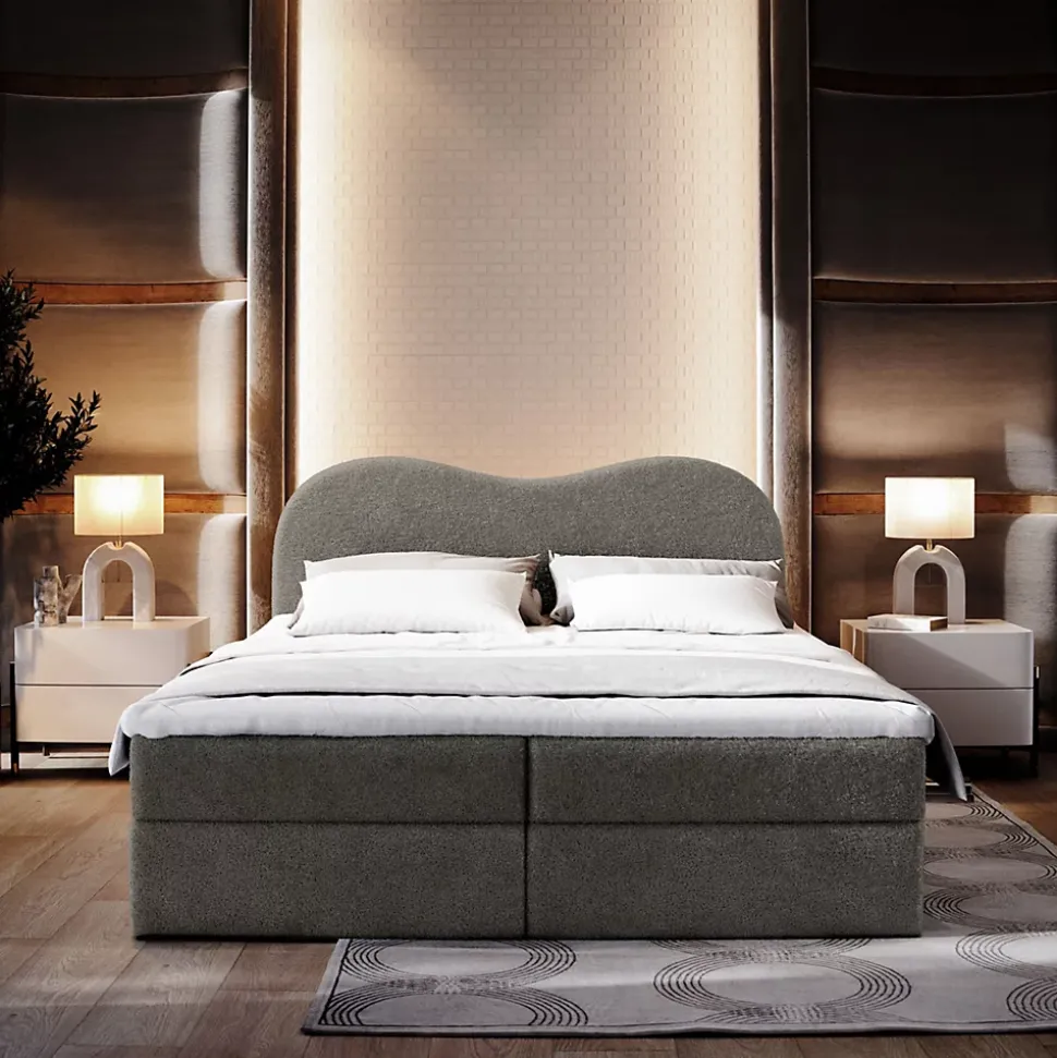Lit Boxspring FLUVIA 160X200 CM NOW OR NEVER 92, Gris, Lit avec matelas et rangement