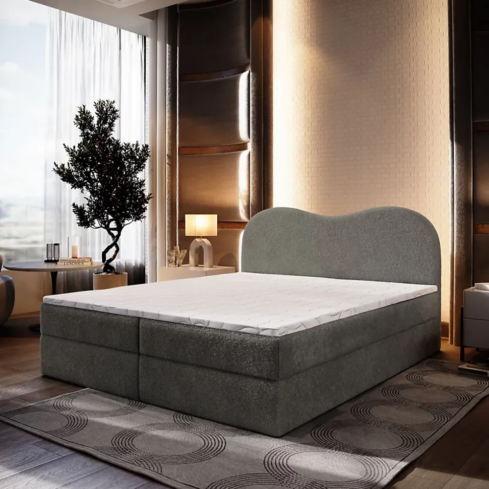Lit Boxspring FLUVIA 160X200 CM NOW OR NEVER 92, Gris, Lit avec matelas et rangement