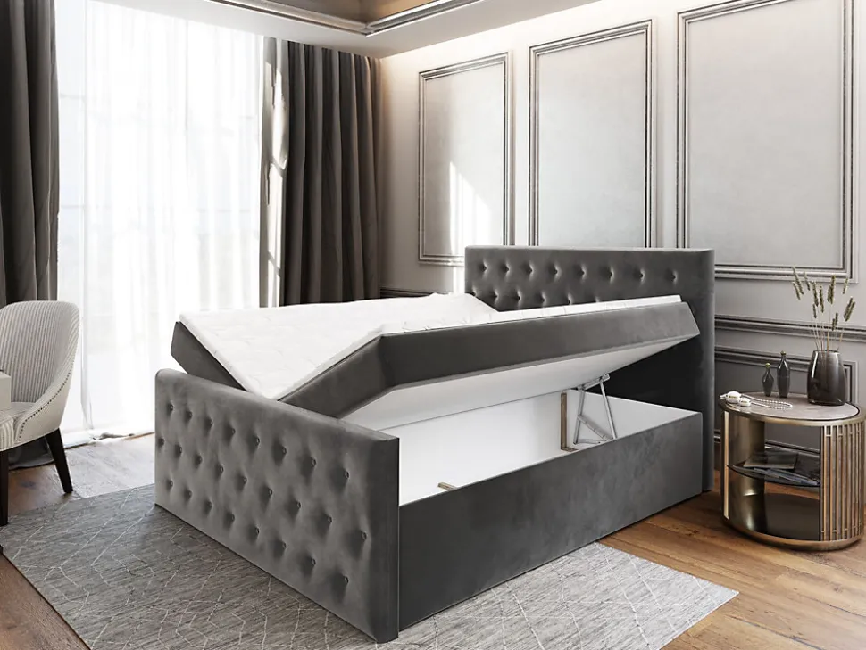 Lit Boxspring FONDI 180X200 CM CASABLANCA 04, Beige, Lit avec matelas et rangement