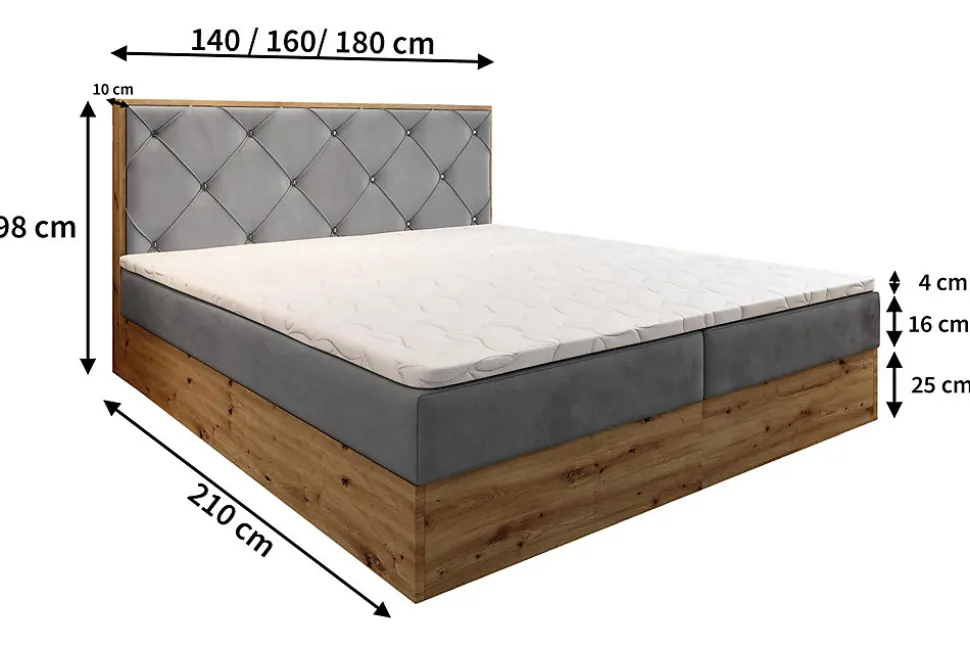 Lit Boxspring FOSCO 140X200 CM KRONOS 01, Jaune, Lit avec matelas et rangement