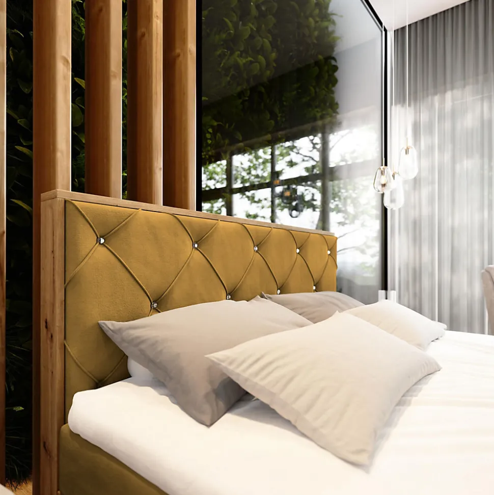 Lit Boxspring FOSCO 140X200 CM KRONOS 01, Jaune, Lit avec matelas et rangement