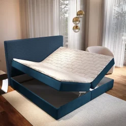Lit Boxspring GIARRO 140X200 CM POSO 05 + KRONOS 05, Bleu, Lit avec matelas et rangement