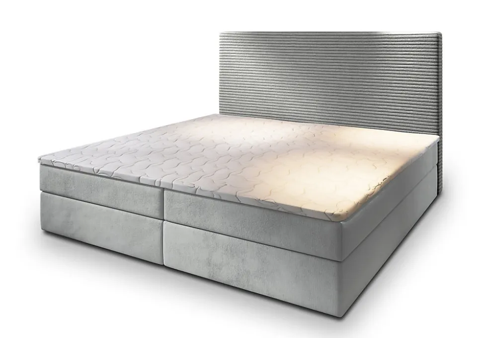 Lit Boxspring GIARRO 180X200 CM POSO 55 + PAROS 05, Gris clair, Lit avec matelas et rangement
