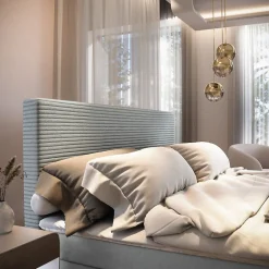 Lit Boxspring GIARRO 180X200 CM POSO 55 + PAROS 05, Gris clair, Lit avec matelas et rangement