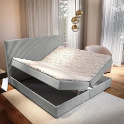 Lit Boxspring GIARRO 180X200 CM POSO 55 + PAROS 05, Gris clair, Lit avec matelas et rangement