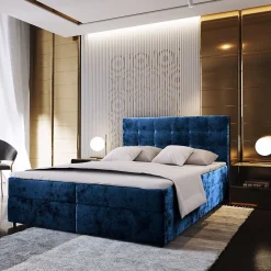 Lit Boxspring GLOS 180X200 CM KRONOS 09, Bleu, Lit avec matelas et rangement