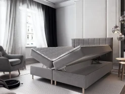 Lit Boxspring IBIZA 140X200 CM INARI 22, Beige, Lit avec matelas et rangement