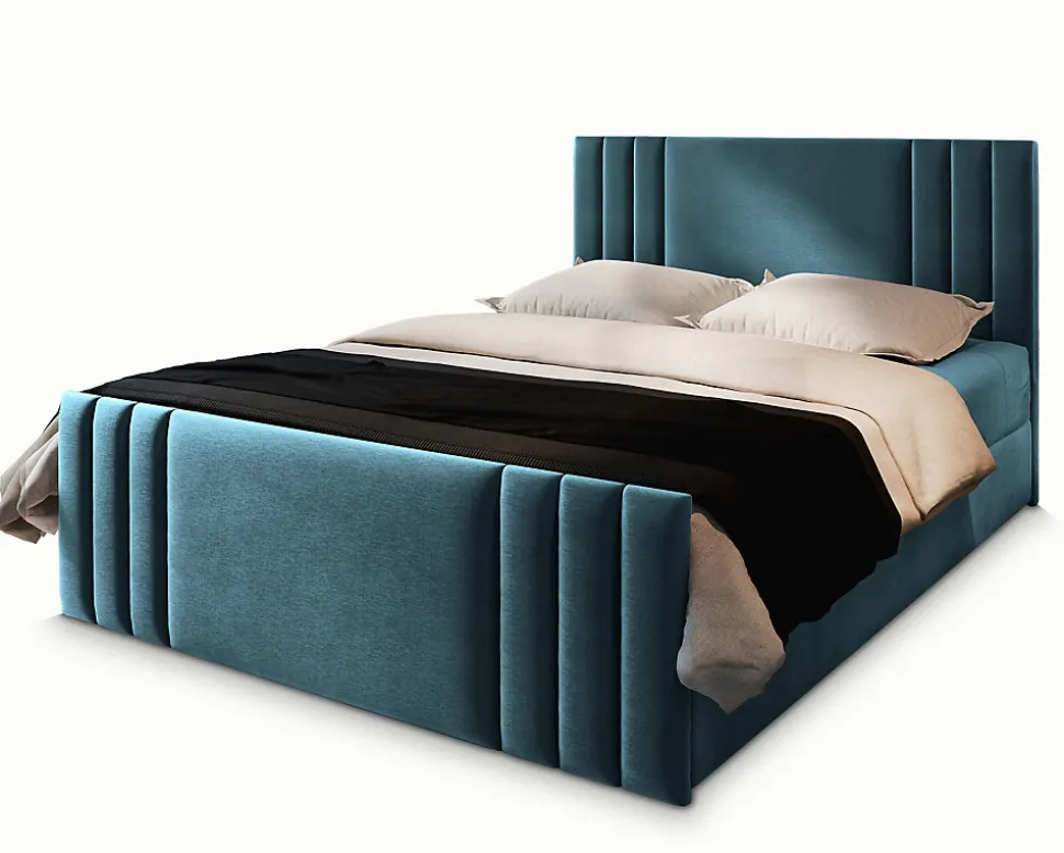 Lit Boxspring KANES 180X200 CM CASABLANCA 13, Bleu, Lit avec matelas et rangement