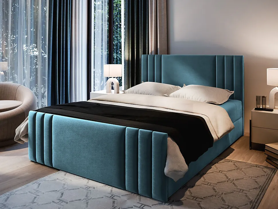 Lit Boxspring KANES 180X200 CM CASABLANCA 13, Bleu, Lit avec matelas et rangement