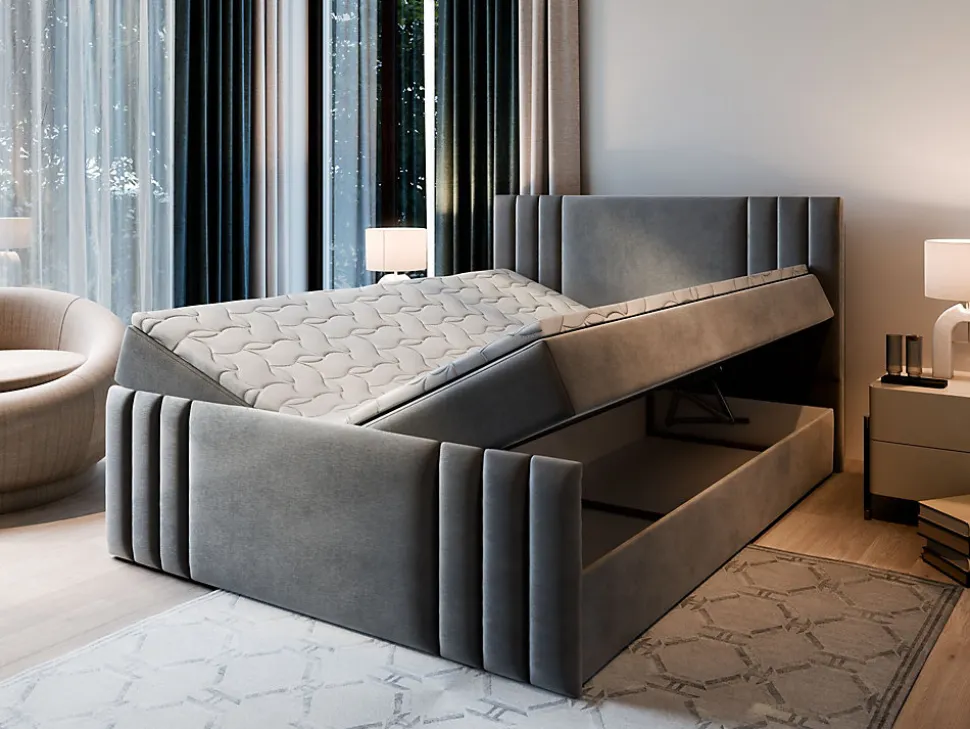 Lit Boxspring KANES 180X200 CM CASABLANCA 13, Bleu, Lit avec matelas et rangement