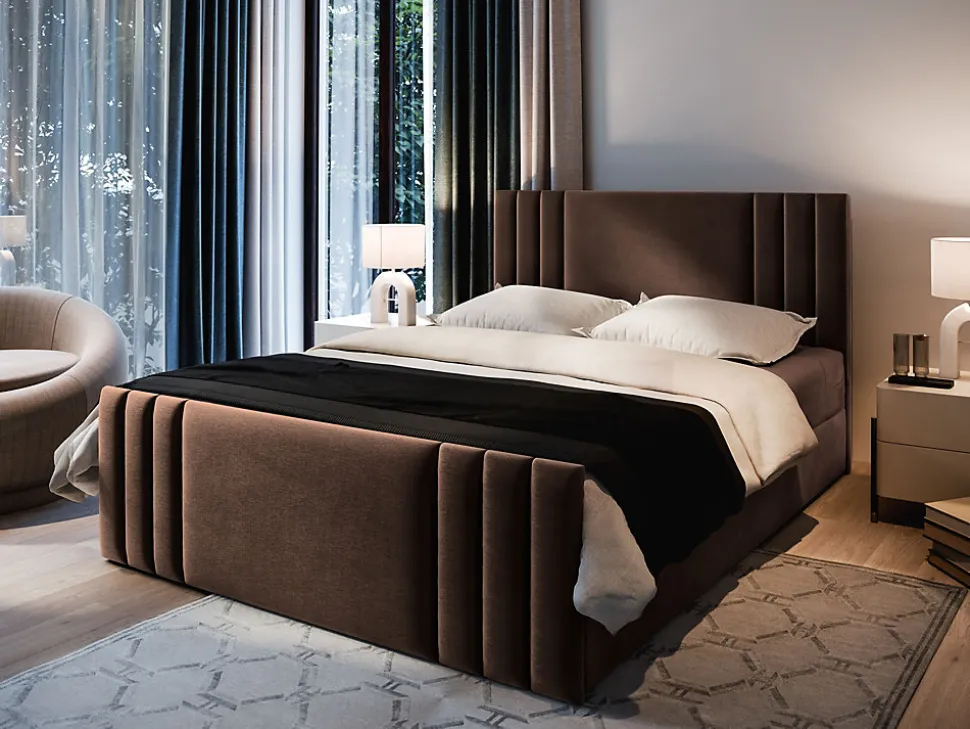 Lit Boxspring KANES 180X200 CM CASABLANCA 08, Marron, Lit avec matelas et rangement