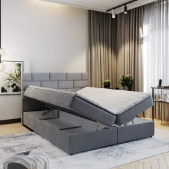 Lit Boxspring KERLO 160x200 CM INARI 100, Noir, Lit avec matelas et rangement