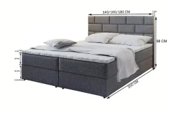 Lit Boxspring KERLO 160X200 CM COSMIC 160, Gris, Lit avec matelas et rangement