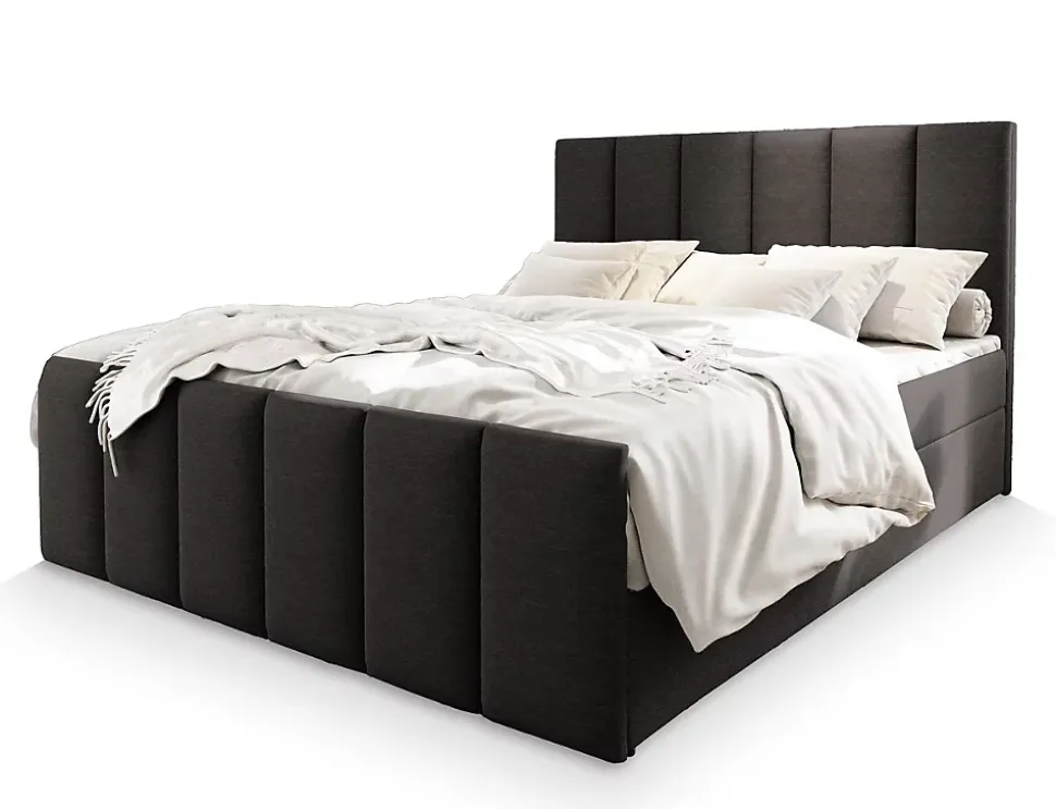 Lit Boxspring LAGO 140X200 CM SAWANA 05, Gris, Lit avec matelas et rangement