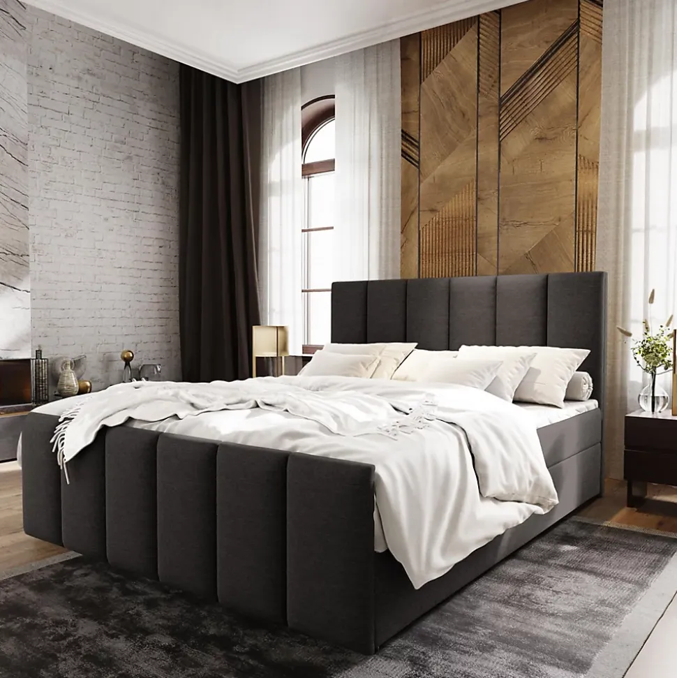 Lit Boxspring LAGO 140X200 CM SAWANA 05, Gris, Lit avec matelas et rangement