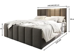 Lit Boxspring LAGO 180X200 CM SAWANA 21, Gris clair, Lit avec matelas et rangement