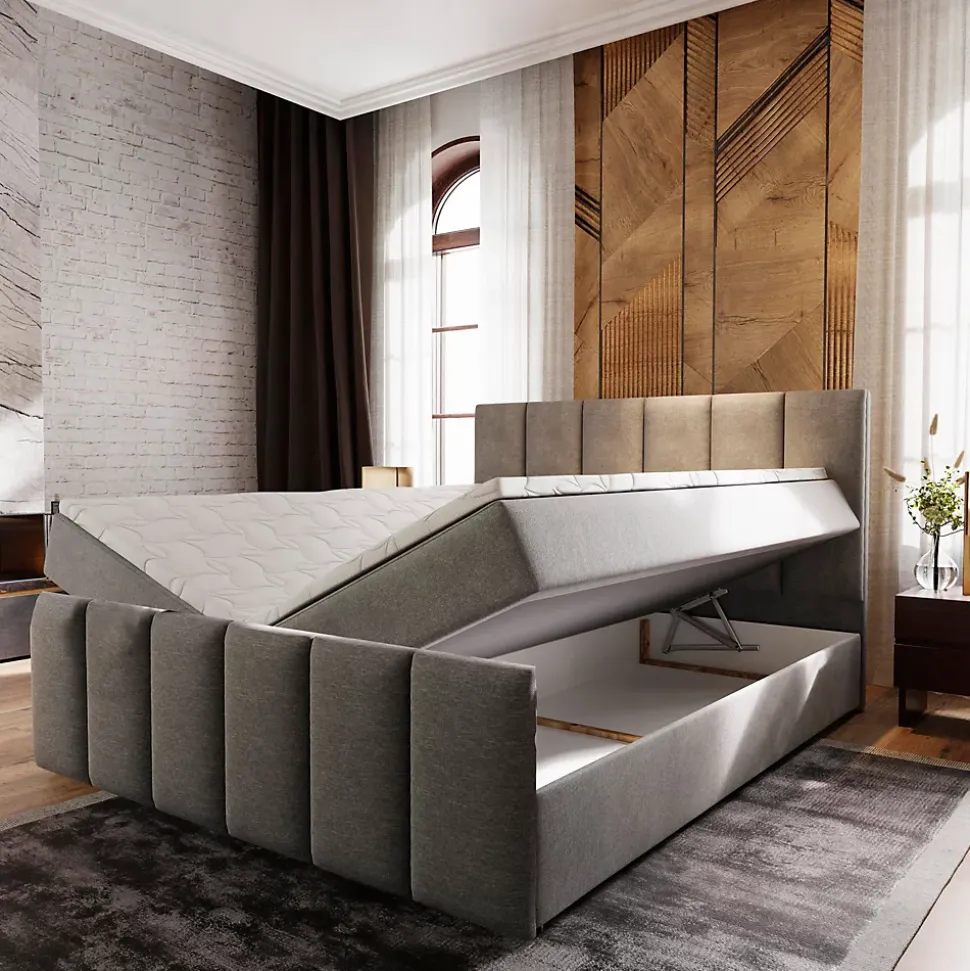 Lit Boxspring LAGO 140X200 CM SAWANA 16, Marron, Lit avec matelas et rangement