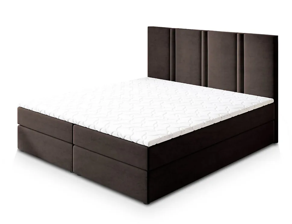 Lit Boxspring LARIO 180X200 CM KRONOS 06, Marron, Lit avec matelas et rangement