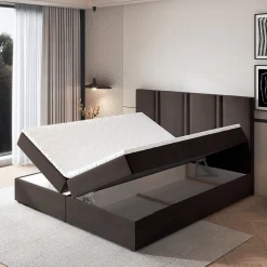 Lit Boxspring LARIO 180X200 CM KRONOS 06, Marron, Lit avec matelas et rangement