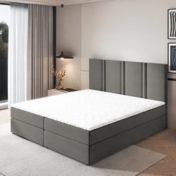 Lit Boxspring LARIO 160X200 CM KRONOS 15, Gris, Lit avec matelas et rangement