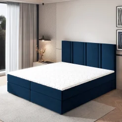 Lit Boxspring LARIO 160X200 CM KRONOS 09, Bleu, Lit avec matelas et rangement