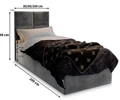 Lit Boxspring LENA 90 90X200 CM KRONOS 07, Noir, Lit avec matelas et rangement
